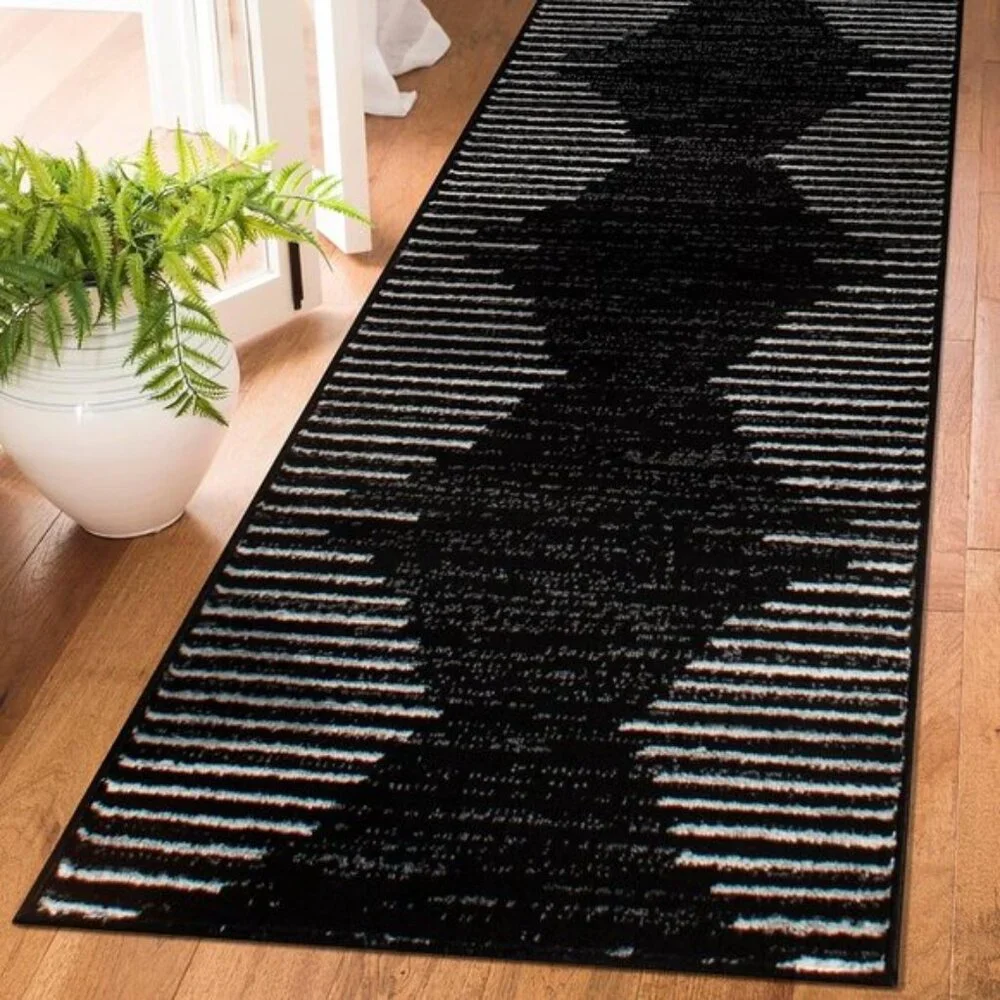 New 2 x 7In Bohemian Stripe Runner Rug, Stain-Resistant for High Traffic Areas